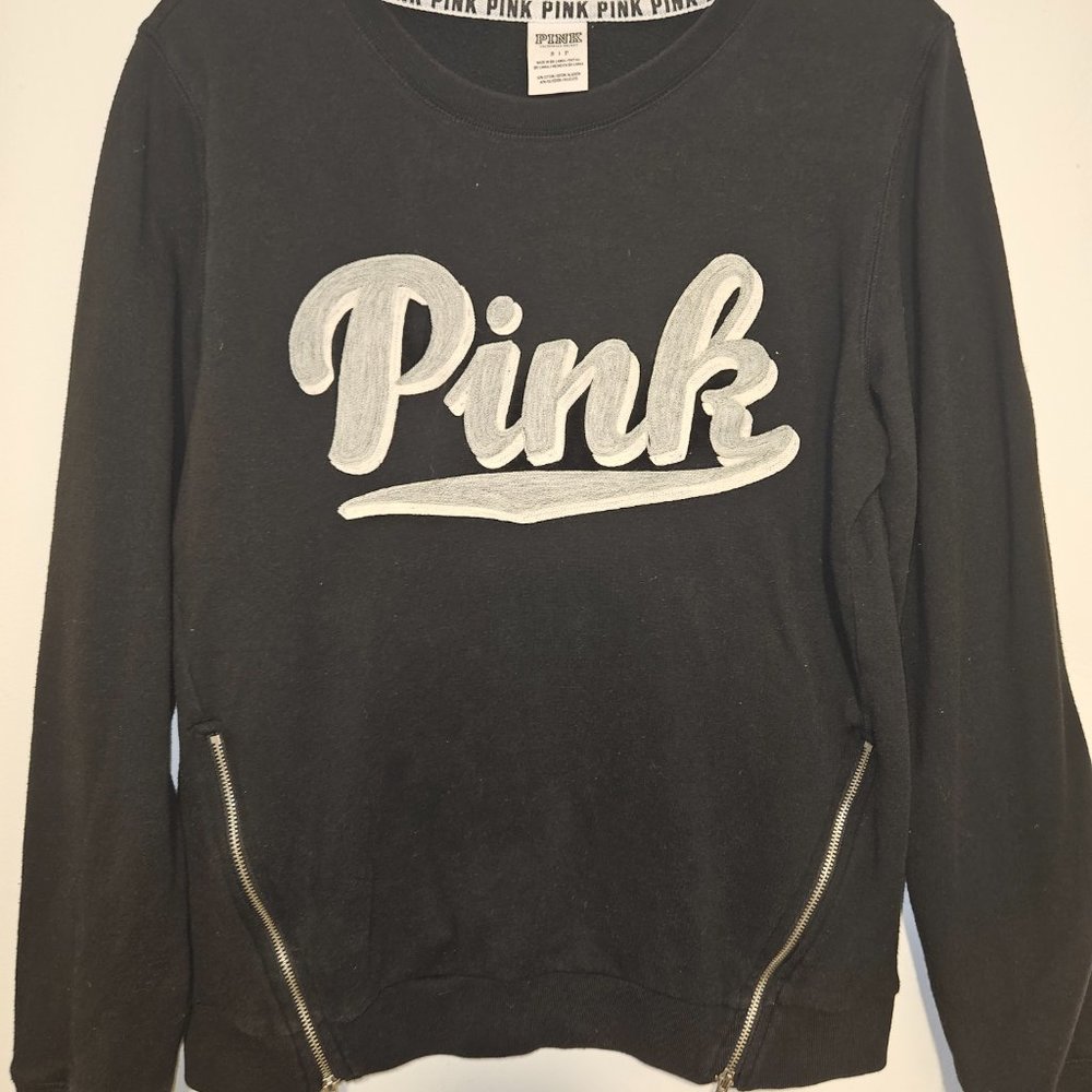 Victoria's Secret Pink Black Zipper Detail Sweatshirt S - Picture 2 of 4